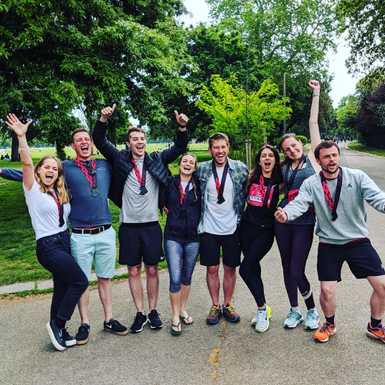 Oli's friends after the Hackney Half Marathon